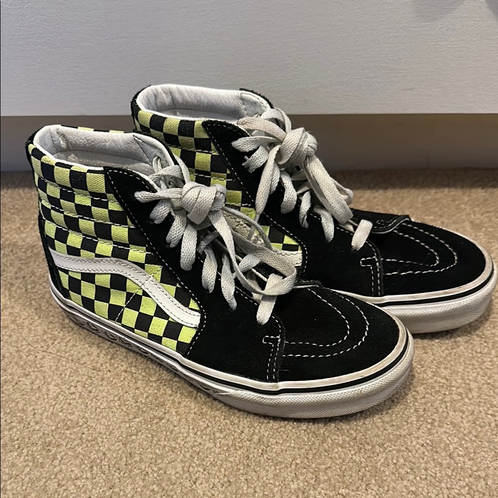 Vans Kids Checkered High-Top Sneakers - Black and Yellow sz 3
